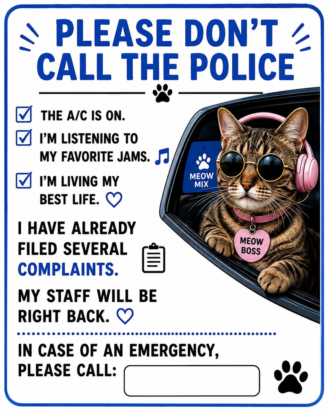 Funny Pet Car Window Cling | Please Don’t Call Police Dog & Cat Vehicle Decal | Personalized Pet Photo Static Cling | Emergency Contact Sign