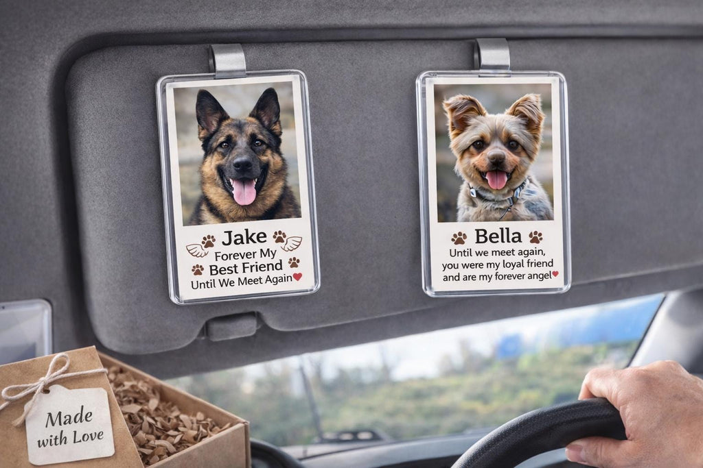 Personalized Dog Memorial Car Visor Clip, Pet Loss Sympathy Gift, Custom Dog Photo Car Accessory, Pet Remembrance Gift, Dog  Keepsake