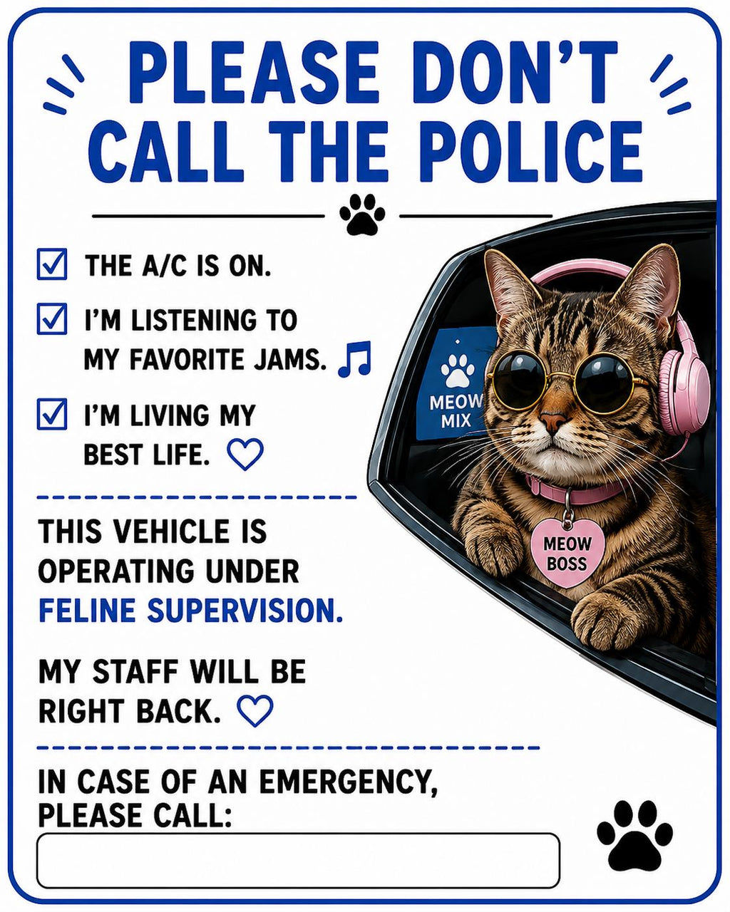 Funny Pet Car Window Cling | Please Don’t Call Police Dog & Cat Vehicle Decal | Personalized Pet Photo Static Cling | Emergency Contact Sign