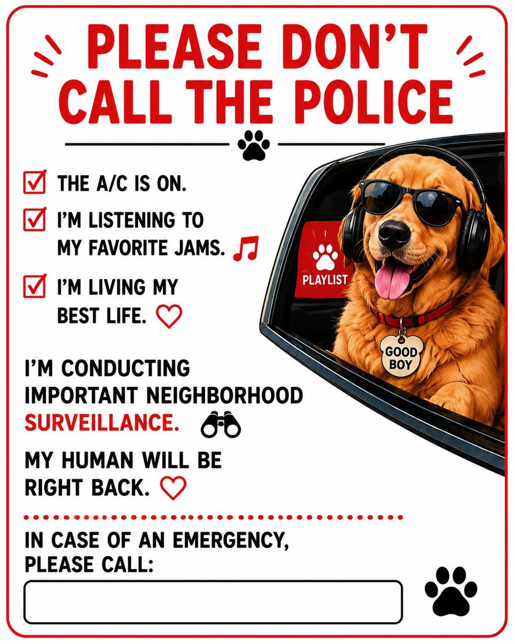 Funny Pet Car Window Cling | Please Don’t Call Police Dog & Cat Vehicle Decal | Personalized Pet Photo Static Cling | Emergency Contact Sign
