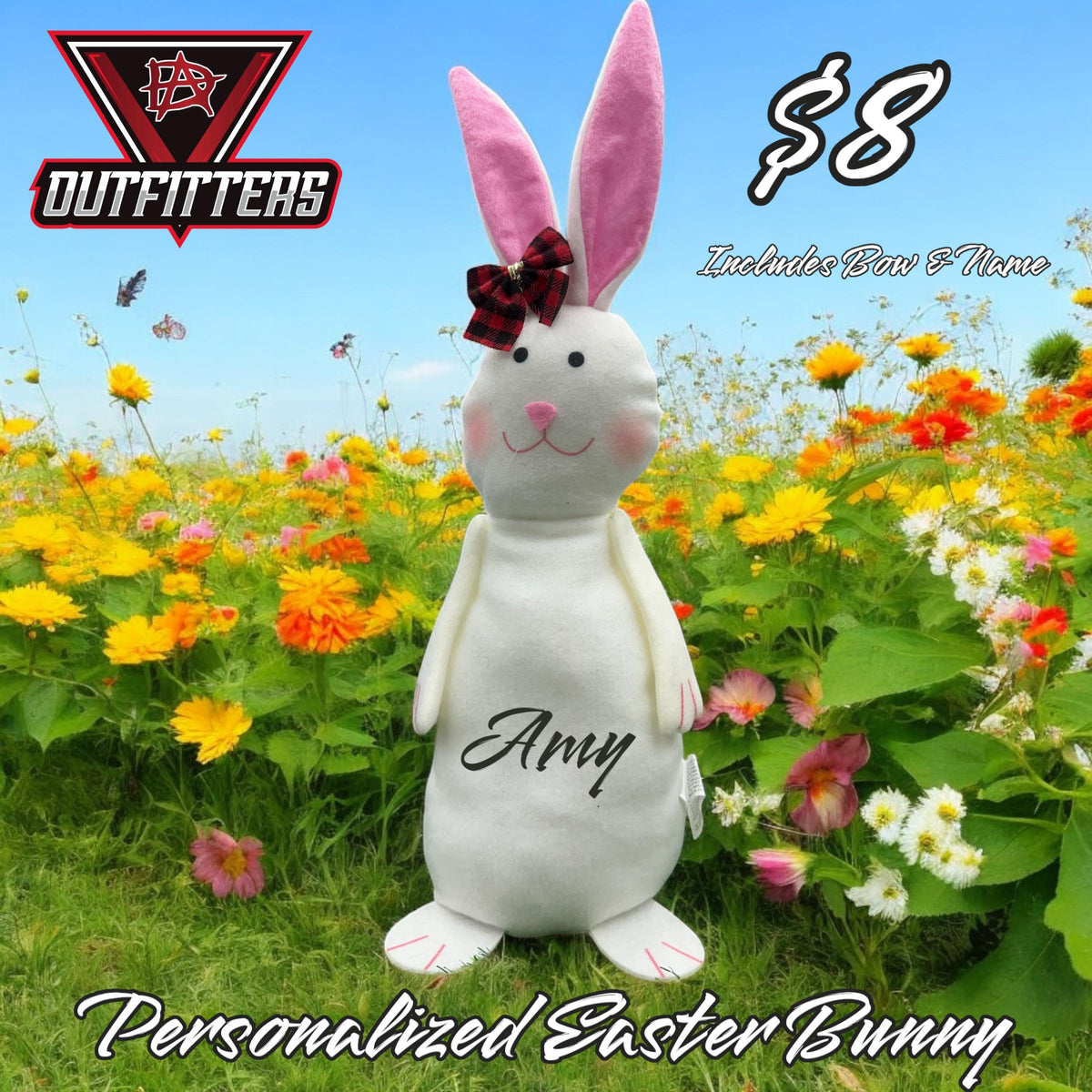 Personalized Plush Easter Bunny: Custom Stuffed Animal with Bow