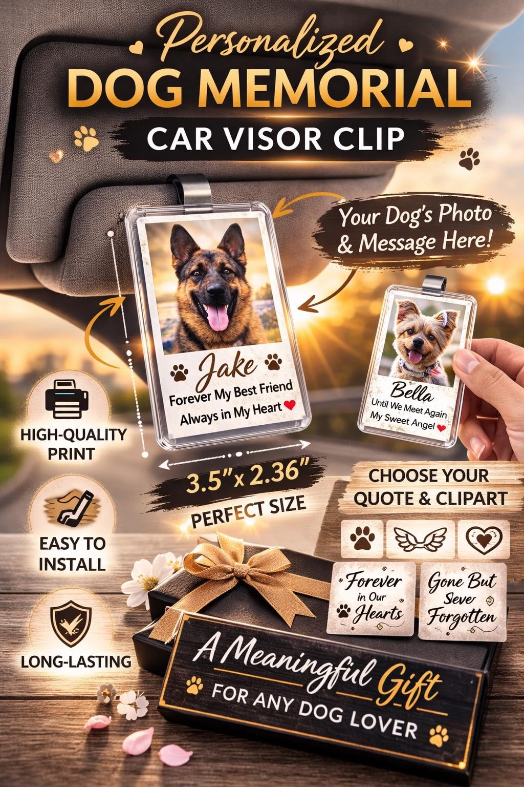 Personalized Dog Memorial Car Visor Clip, Pet Loss Sympathy Gift, Custom Dog Photo Car Accessory, Pet Remembrance Gift, Dog  Keepsake