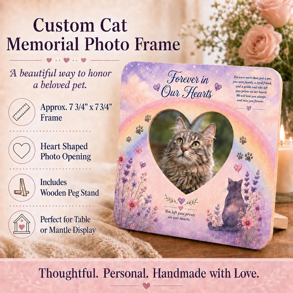 Custom Pet Memorial Photo Frame, Dog or Cat Memorial Frame, Rainbow Bridge Pet Loss Gift, Heart Photo Opening, Sympathy Keepsake