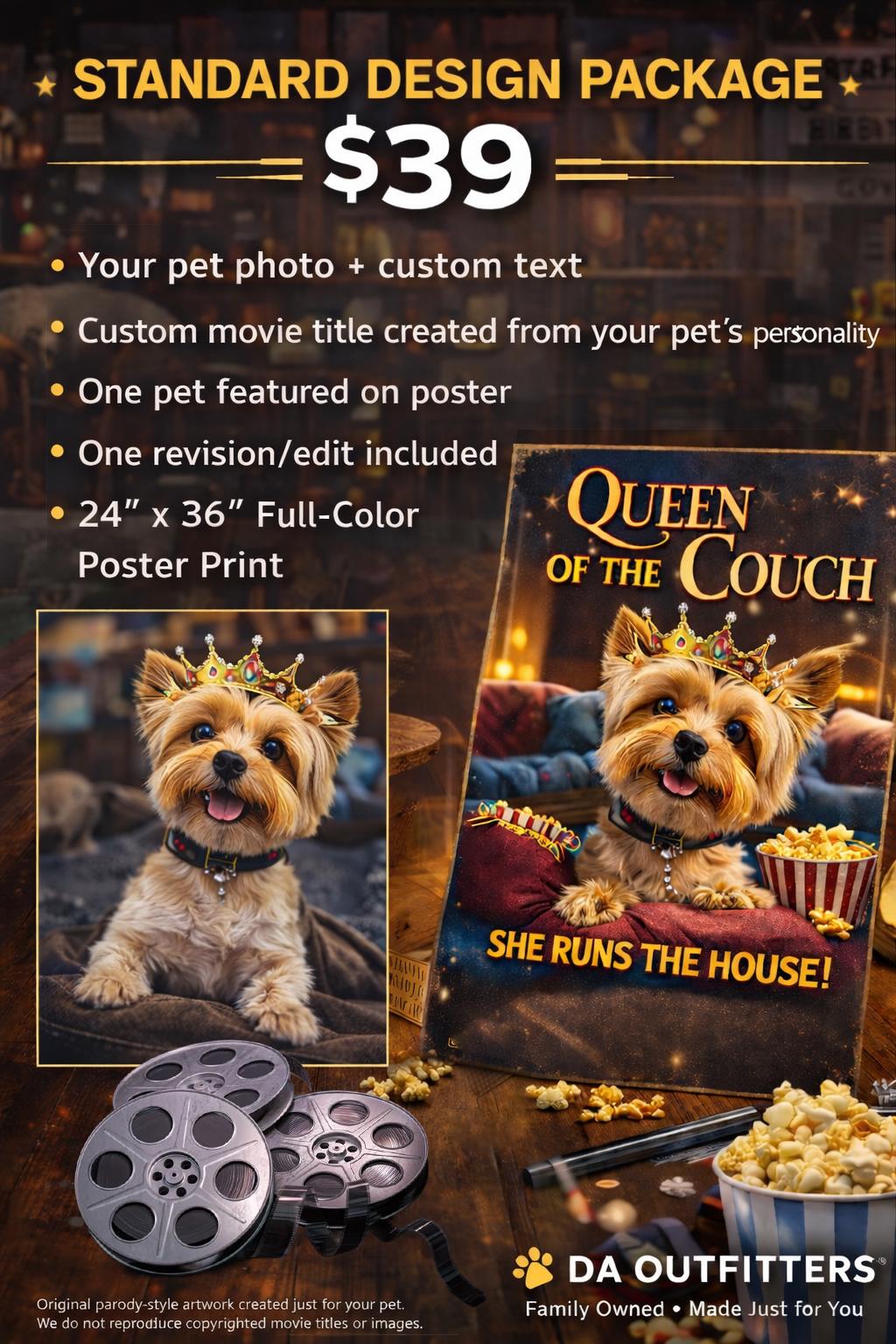 Custom Pet Movie Poster Print – Personalized Dog or Cat Hollywood Style Poster – Funny Pet Wall Art – Custom Pet Gift – 24x36 Poster