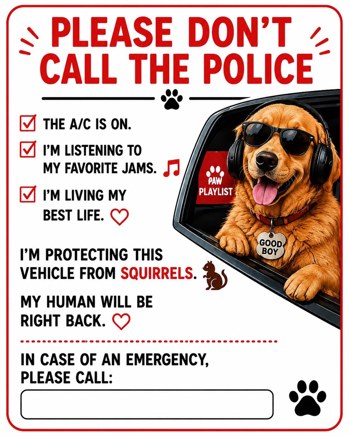 Funny Pet Car Window Cling | Please Don’t Call Police Dog & Cat Vehicle Decal | Personalized Pet Photo Static Cling | Emergency Contact Sign