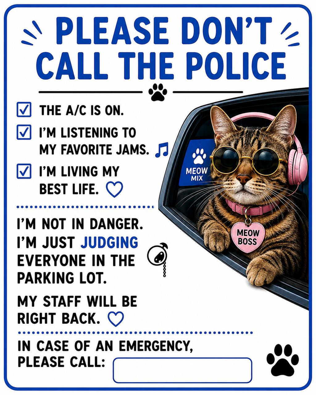 Funny Pet Car Window Cling | Please Don’t Call Police Dog & Cat Vehicle Decal | Personalized Pet Photo Static Cling | Emergency Contact Sign