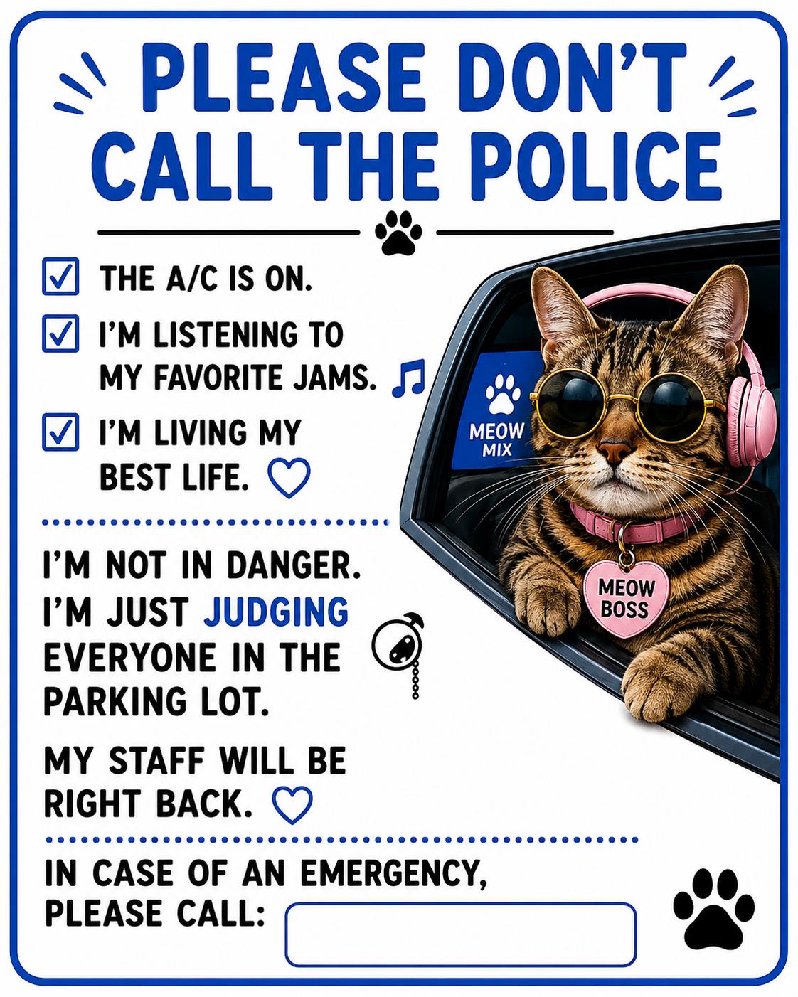 Funny Pet Car Window Cling | Please Don’t Call Police Dog & Cat Vehicle Decal | Personalized Pet Photo Static Cling | Emergency Contact Sign