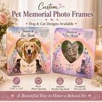 Custom Pet Memorial Photo Frame, Dog or Cat Memorial Frame, Rainbow Bridge Pet Loss Gift, Heart Photo Opening, Sympathy Keepsake