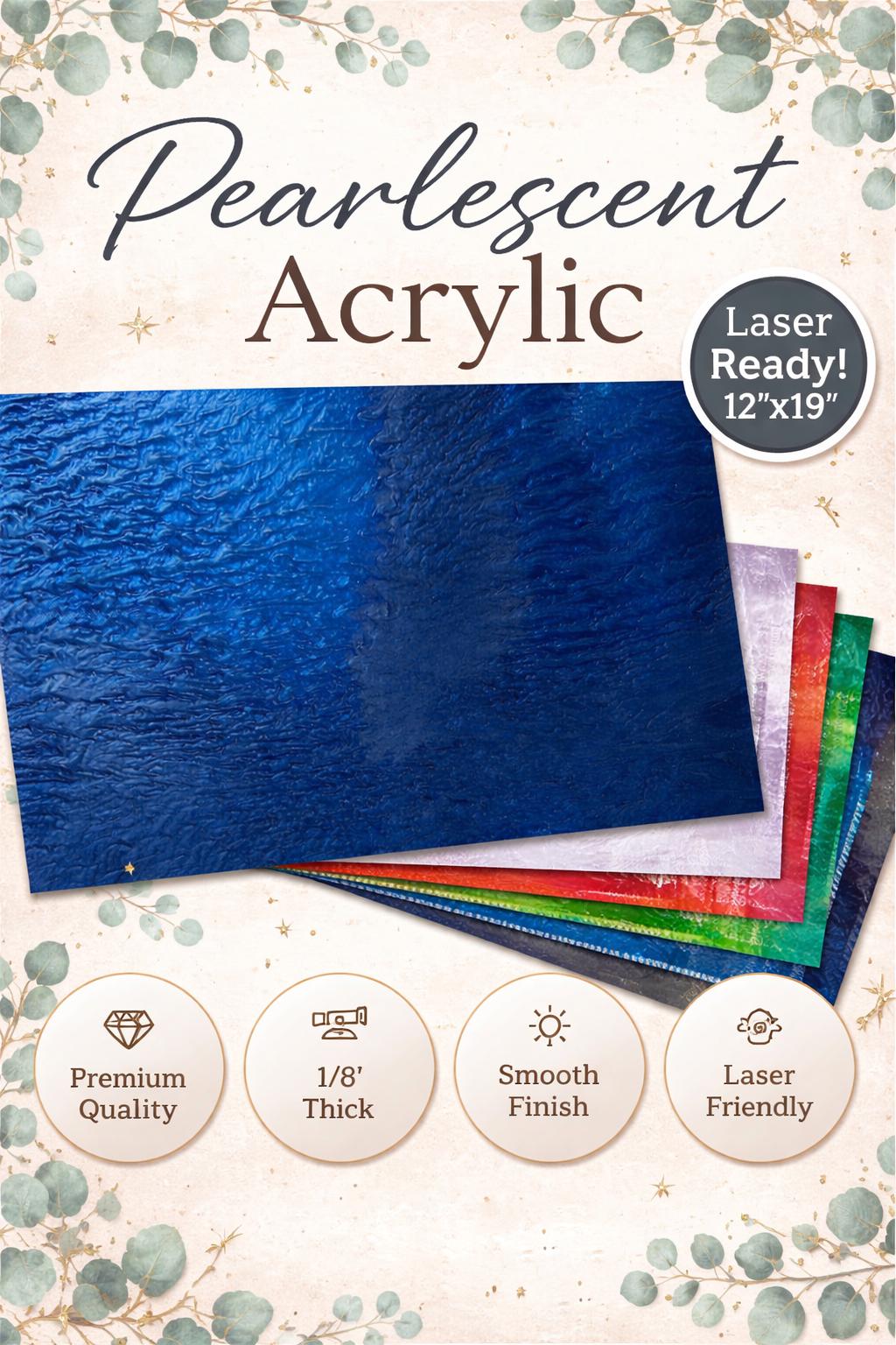 Pearlescent Acrylic Sheet 12x19 1/8" Laser Acrylic for Glowforge CO2 Laser | Pink Blue Red Silver Craft Acrylic Sheet for Jewelry Signs