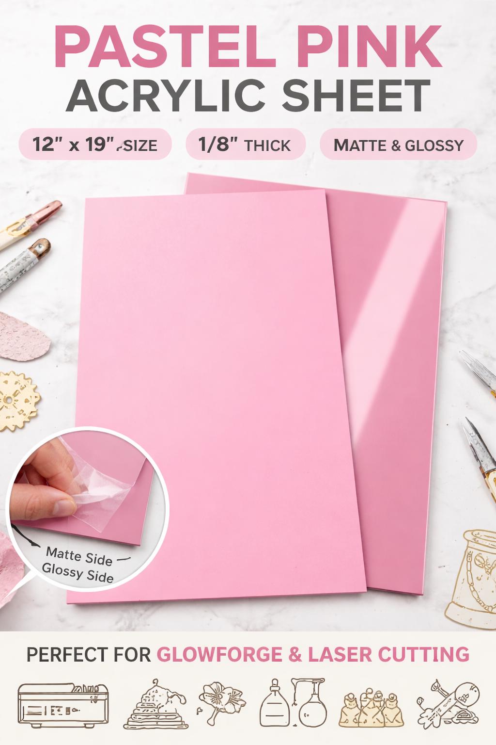 Pastel Pink Acrylic Sheet – 12" x 19" – 1/8" Thick – Matte / Gloss Finish – Glowforge Ready – Laser Cutting Craft Sheet
