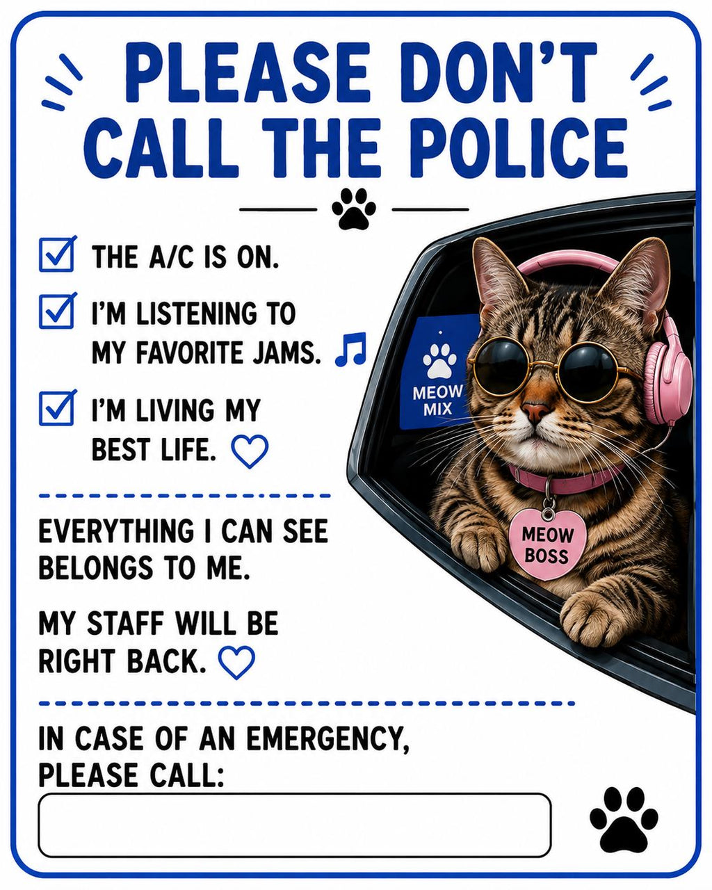 Funny Pet Car Window Cling | Please Don’t Call Police Dog & Cat Vehicle Decal | Personalized Pet Photo Static Cling | Emergency Contact Sign