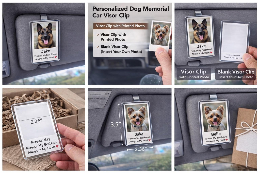 Personalized Dog Memorial Car Visor Clip, Pet Loss Sympathy Gift, Custom Dog Photo Car Accessory, Pet Remembrance Gift, Dog  Keepsake