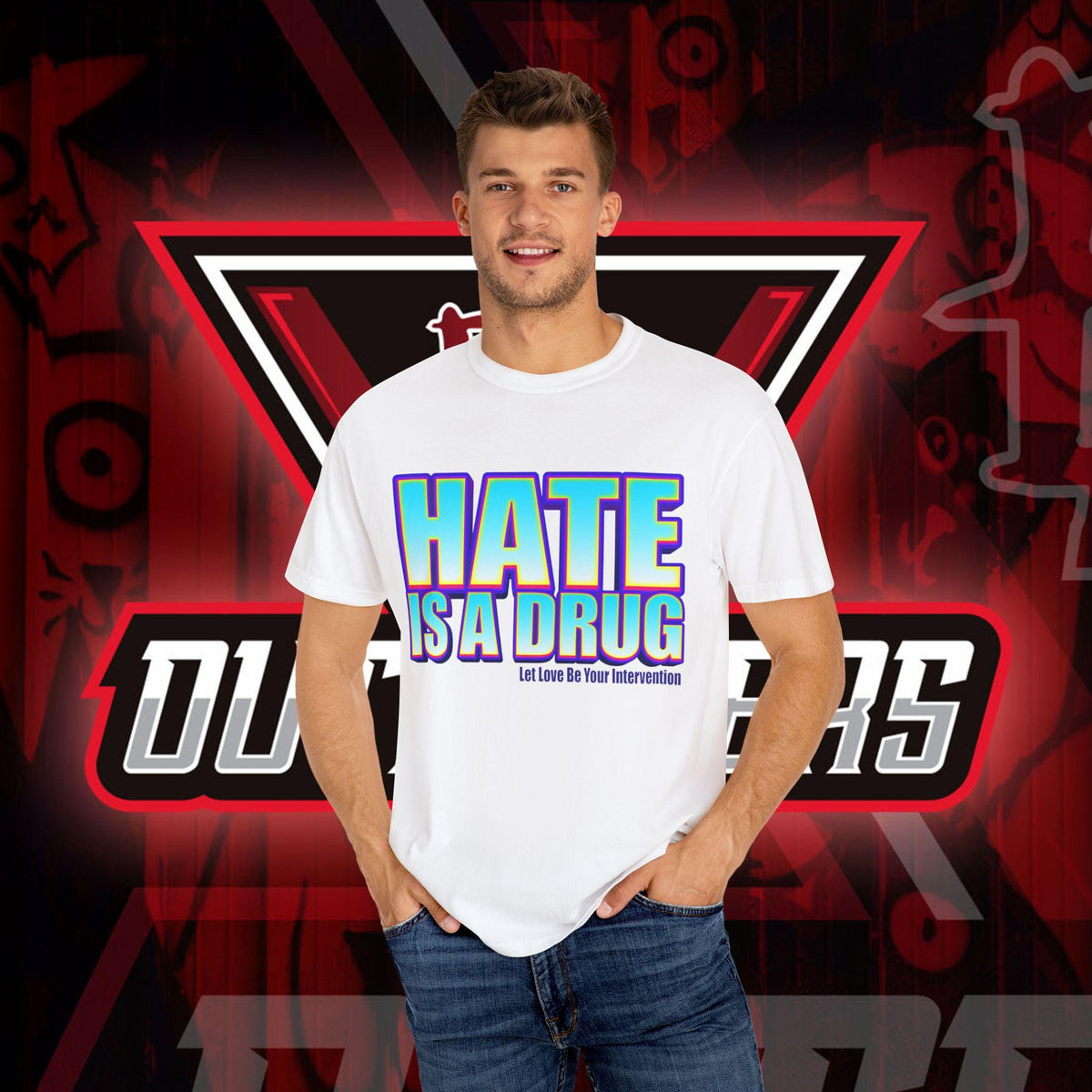 Unisex T-shirt, Hate is a drug anti bullying tee, DA Outfitters shirt, Unisex garment dyed tee, Graphic tee, Anti-bullying t-shirt, Activism