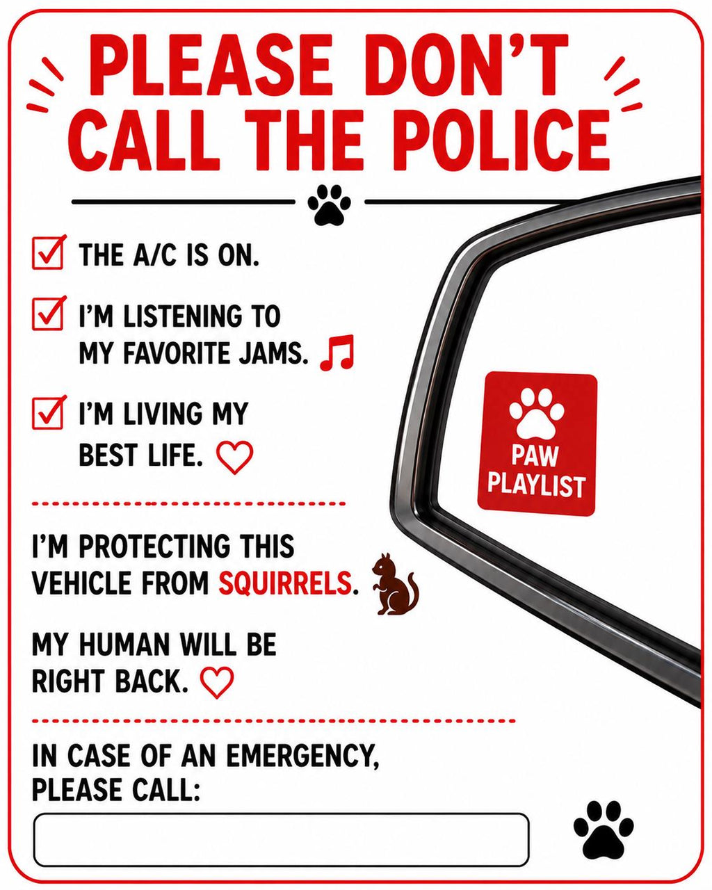 Funny Pet Car Window Cling | Please Don’t Call Police Dog & Cat Vehicle Decal | Personalized Pet Photo Static Cling | Emergency Contact Sign