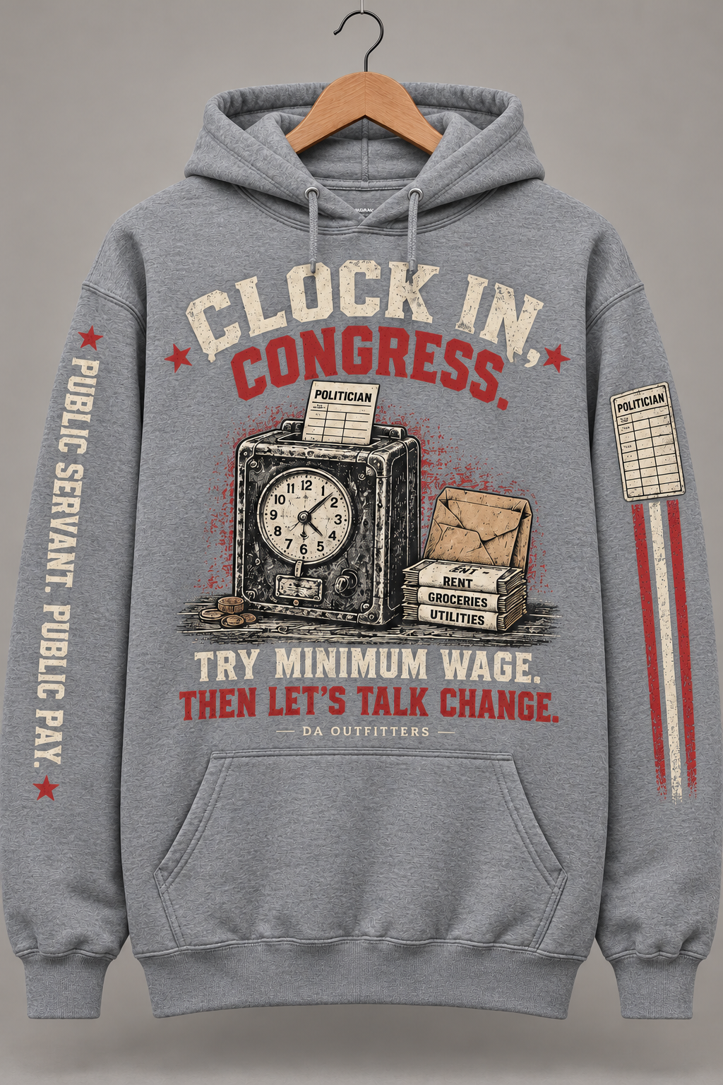 Grey Clock In Congress hoodie — digital mockup