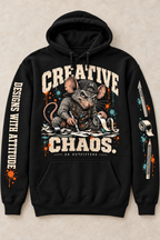 Creative Chaos hoodie flat lay showing both printed sleeves — digital mockup