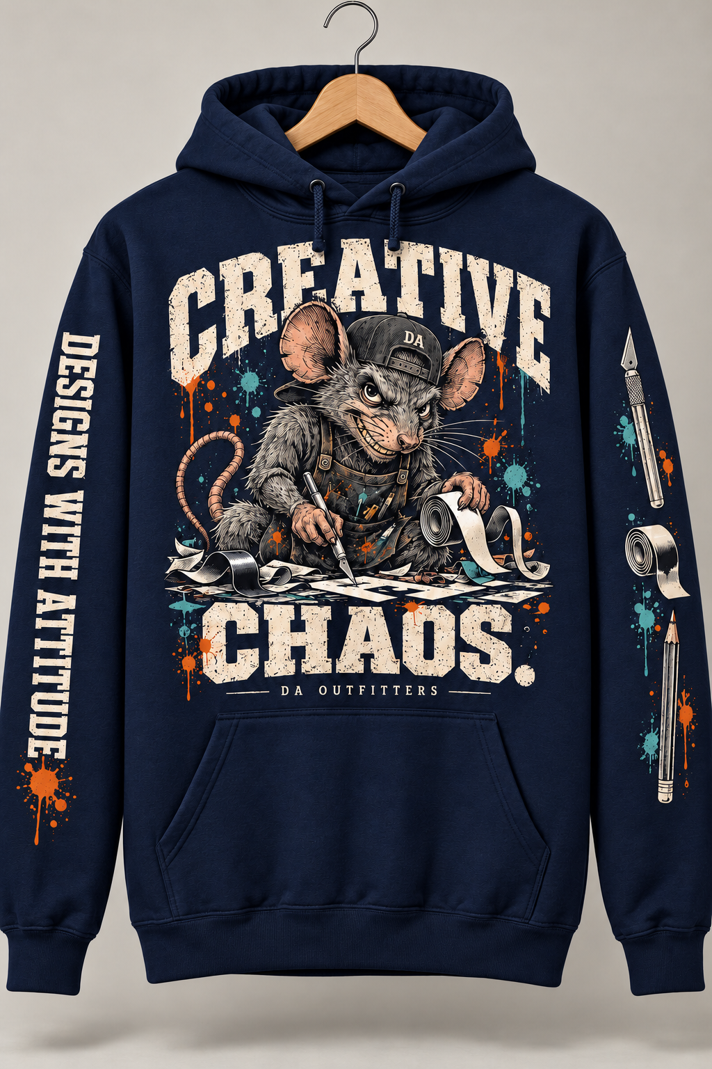 Navy Creative Chaos DA rat hoodie — digital mockup