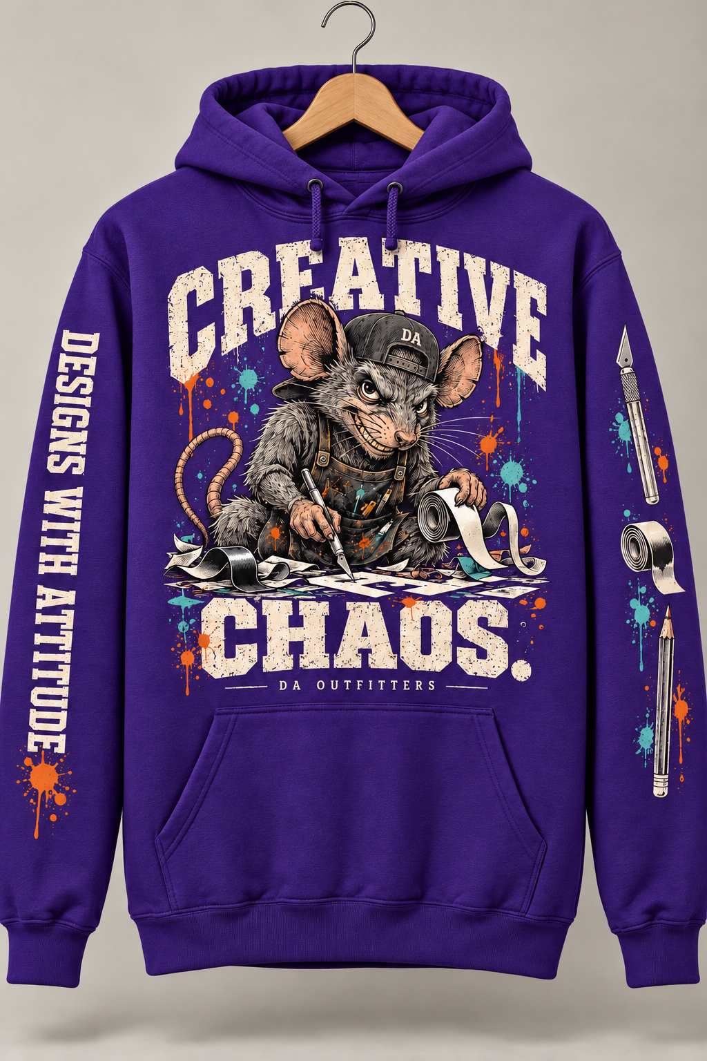 Purple Creative Chaos DA rat hoodie — digital mockup
