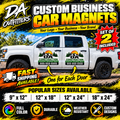 DA Outfitters custom business car magnets set of 2 on a work truck, four sizes available