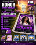 DA Outfitters custom memorial grave blankets, personalized with names, photos and heartfelt designs; five sizes available.
