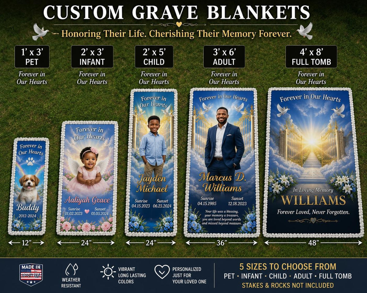 Personalized Memorial Grave Blanket, Custom Cemetery Tribute Banner, Outdoor Grave Decoration with Photo, Remembrance Gift