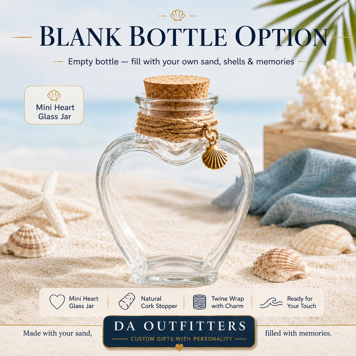 Personalized Beach Keepsake Bottle | Custom Vacation Sand Jar | Mini Heart Glass Jar | Beach Trip Honeymoon Cruise Memory Gift