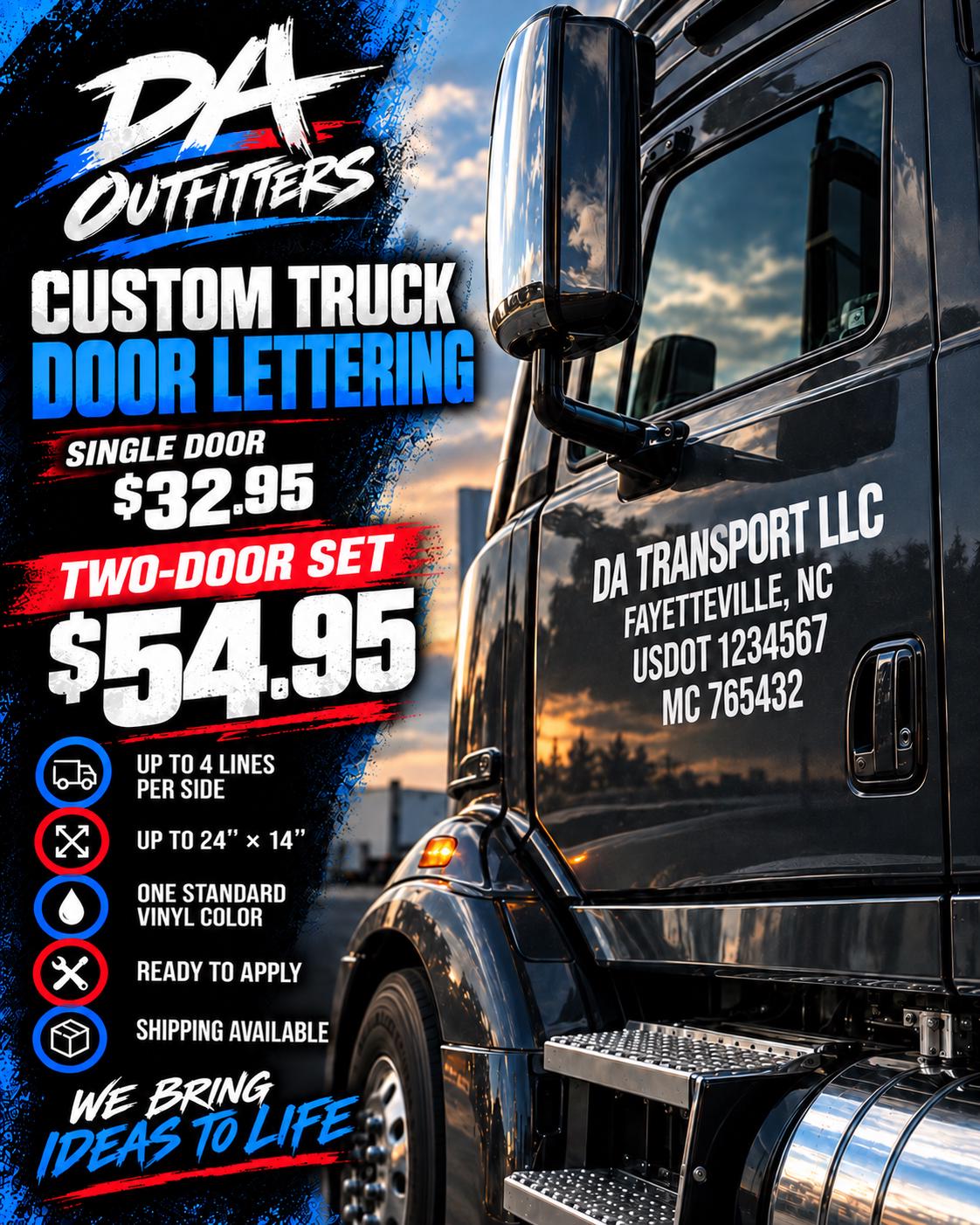 Custom USDOT Truck Door Lettering Decal Kit, Commercial Vehicle Business Name and DOT Number Vinyl, Single or Two Door Set
