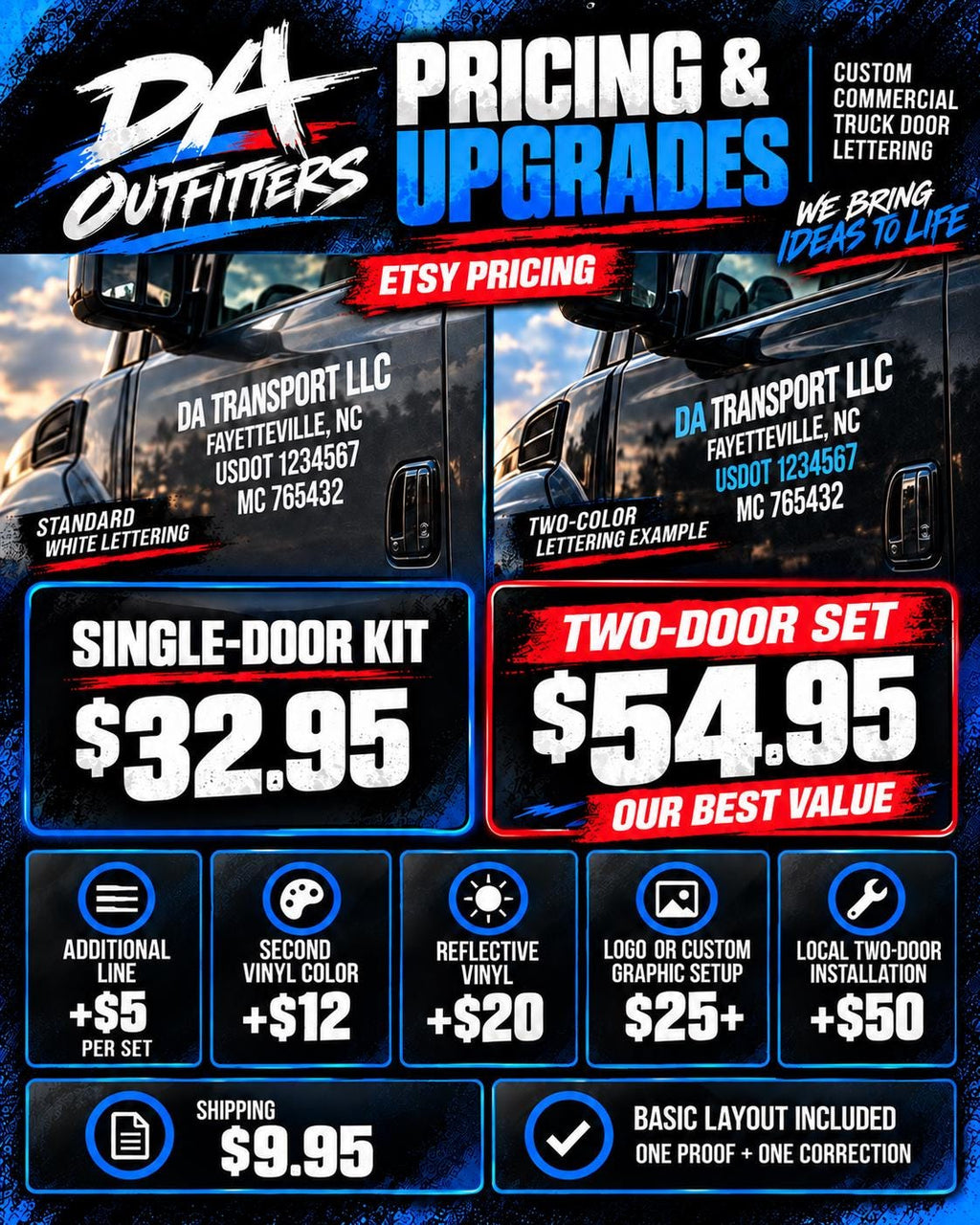 Custom USDOT Truck Door Lettering Decal Kit, Commercial Vehicle Business Name and DOT Number Vinyl, Single or Two Door Set