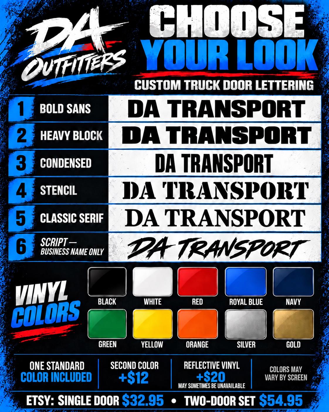 Custom USDOT Truck Door Lettering Decal Kit, Commercial Vehicle Business Name and DOT Number Vinyl, Single or Two Door Set