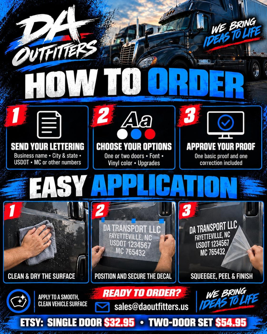 Custom USDOT Truck Door Lettering Decal Kit, Commercial Vehicle Business Name and DOT Number Vinyl, Single or Two Door Set