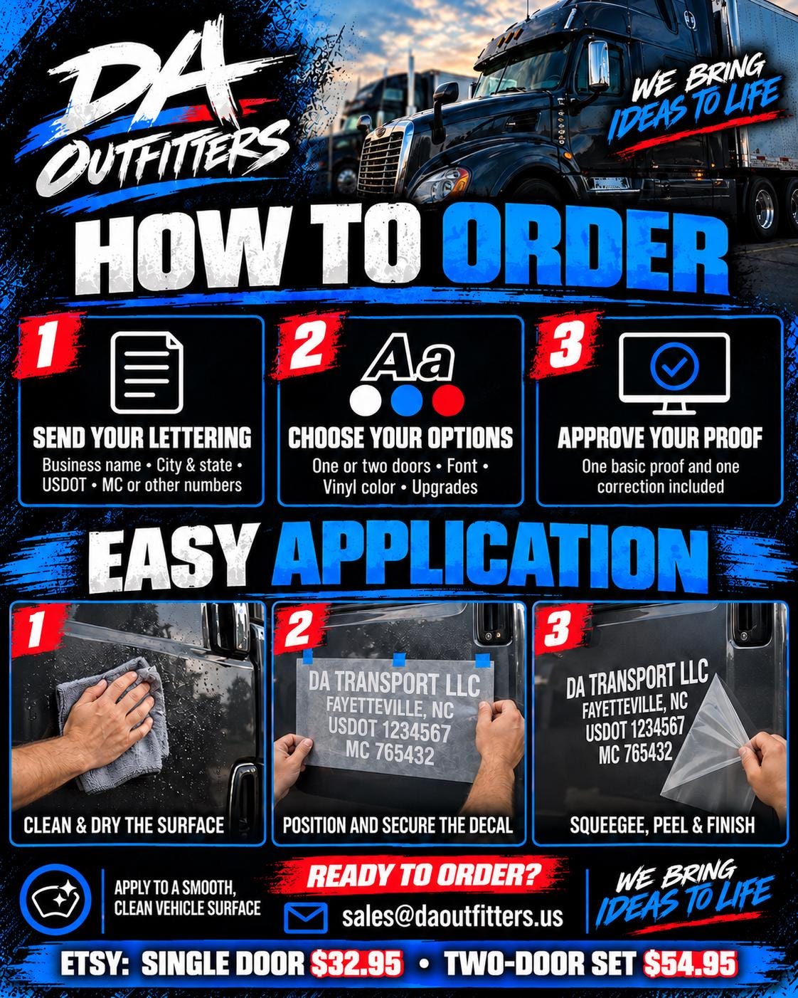 Custom USDOT Truck Door Lettering Decal Kit, Commercial Vehicle Business Name and DOT Number Vinyl, Single or Two Door Set