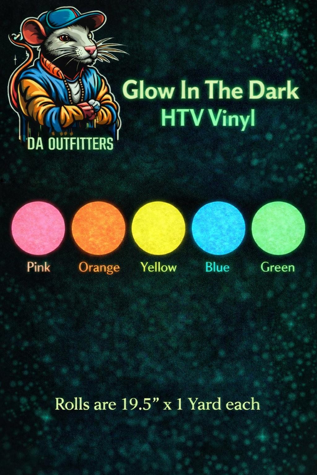 Glow in the Dark Heat Transfer Vinyl – 19.5” x 1 Yard HTV Roll – Blue, Green, Orange, Pink or Yellow – Shirt Craft Vinyl