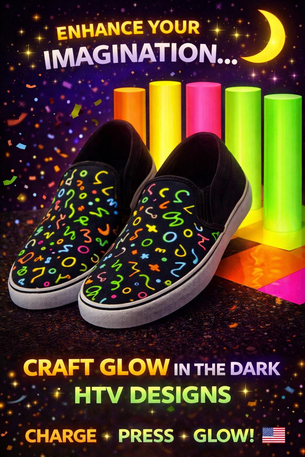 Glow in the Dark Heat Transfer Vinyl – 19.5” x 1 Yard HTV Roll – Blue, Green, Orange, Pink or Yellow – Shirt Craft Vinyl