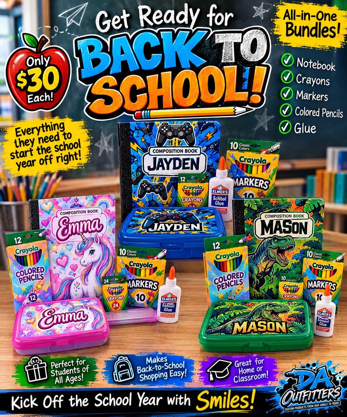 Personalized School Supplies | Custom Back to School Bundle | Name Notebook, Pencil Box & School Kit | First Day of School Gift