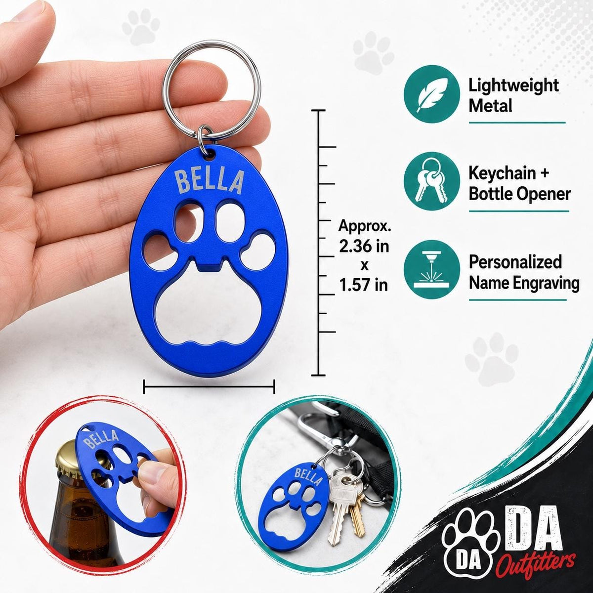 Personalized Paw Keychain Bottle Opener, Custom Laser Engraved Pet Name Keychain, Dog Mom Gift, Vet Tech Gift, Pet Lover Gift, Paw Bottle Op