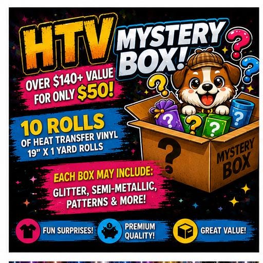HTV Mystery Box | 10 Rolls Heat Transfer Vinyl | Glitter HTV | Pattern HTV | Circuit Vinyl Bundle | 100+ Value | Craft Supply