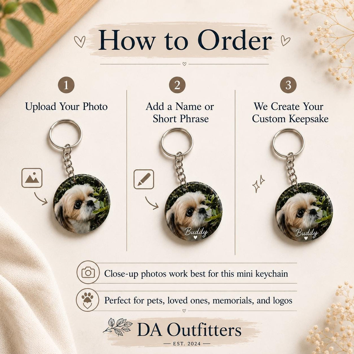 Custom Photo Keepsake Charm | Personalized Pet Tag Keychain | Luggage Tag Purse Accent | Backpack Charm | Upload Your Own Photo Gift