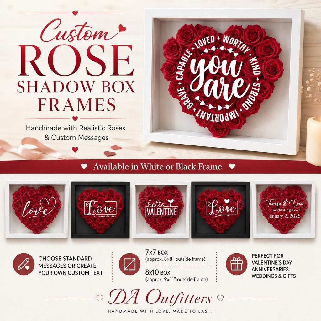 Custom Flower Heart Shadow Box for Her, Rose Shadow Box with Name,Heart Shaped Flower Box, Anniversary Gift, Valentine's Day Gift