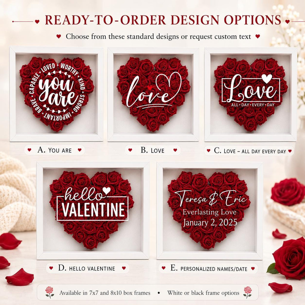 Custom Flower Heart Shadow Box for Her, Rose Shadow Box with Name,Heart Shaped Flower Box, Anniversary Gift, Valentine's Day Gift
