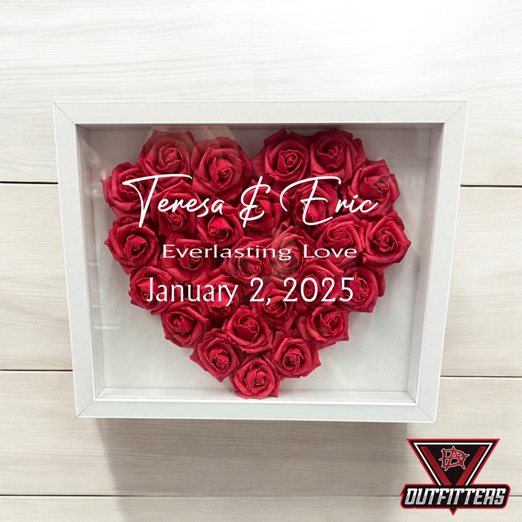 Custom Flower Heart Shadow Box for Her, Rose Shadow Box with Name,Heart Shaped Flower Box, Anniversary Gift, Valentine's Day Gift