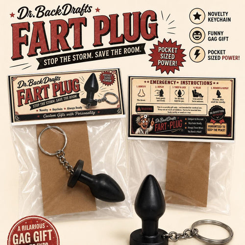 Dr. BackDrafts Fart Plug Novelty Keychain | Funny Gag Gift | White Elephant Gift | Coworker Prank | Adult Humor Stocking Stuffer