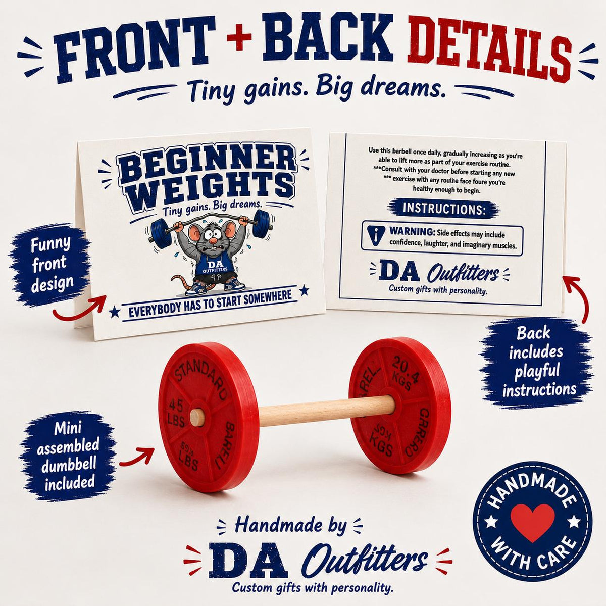 Beginner Weights Prank Gift | Funny Mini Barbell Gag Gift | Gym Lover Gift | White Elephant Gift | Fitness Joke Gift | Stocking Stuffer