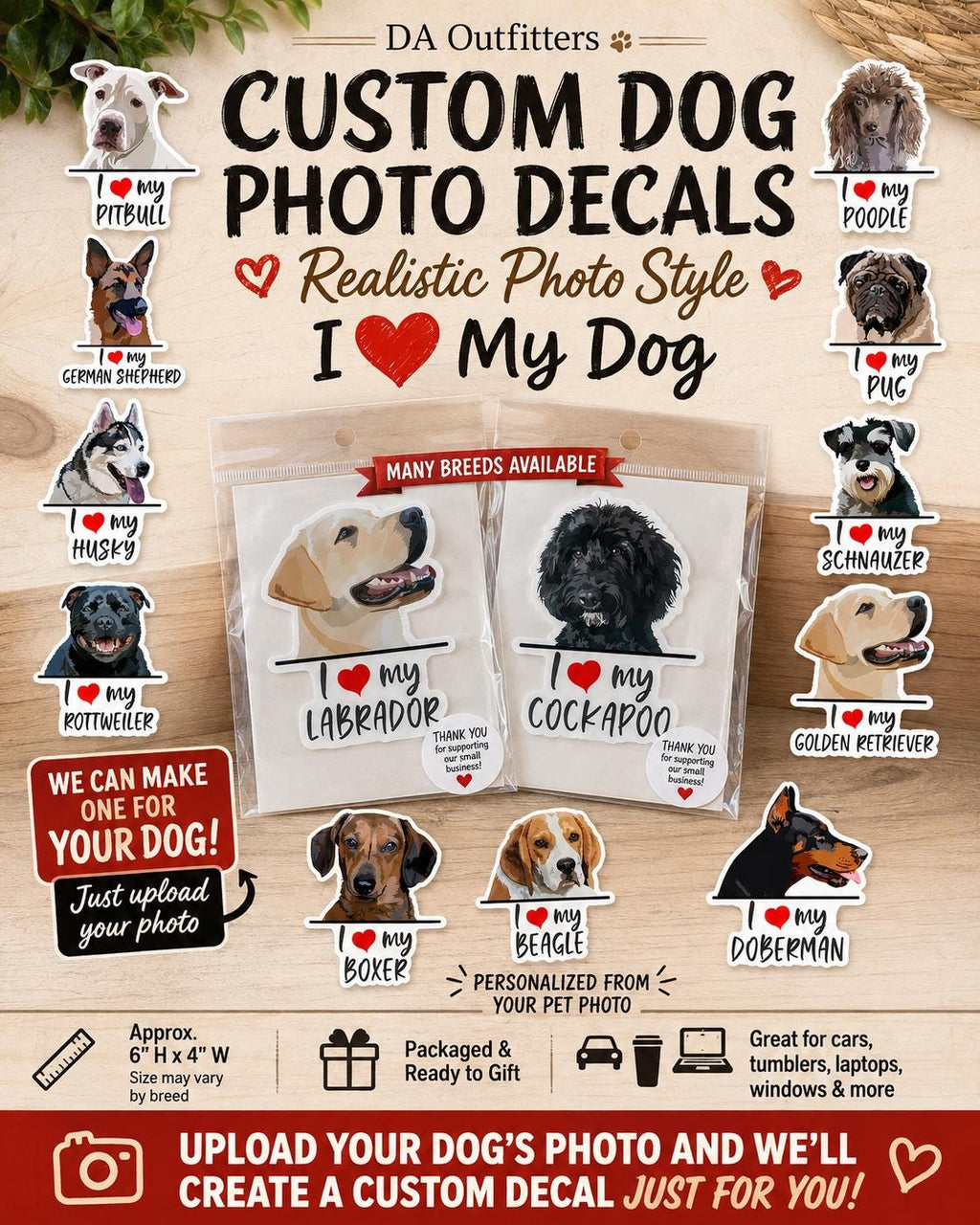 Custom Dog Photo Decal | Personalized Pet Portrait Sticker | I Love My Dog Breed Vinyl Decal | Custom Dog Sticker from Your Photo