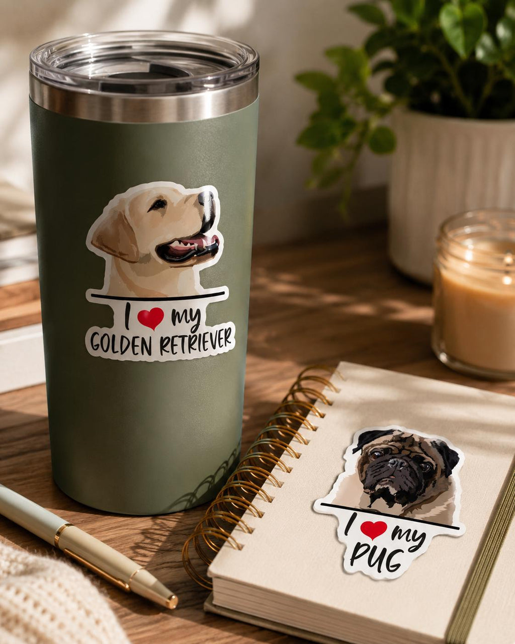 Custom Dog Photo Decal | Personalized Pet Portrait Sticker | I Love My Dog Breed Vinyl Decal | Custom Dog Sticker from Your Photo