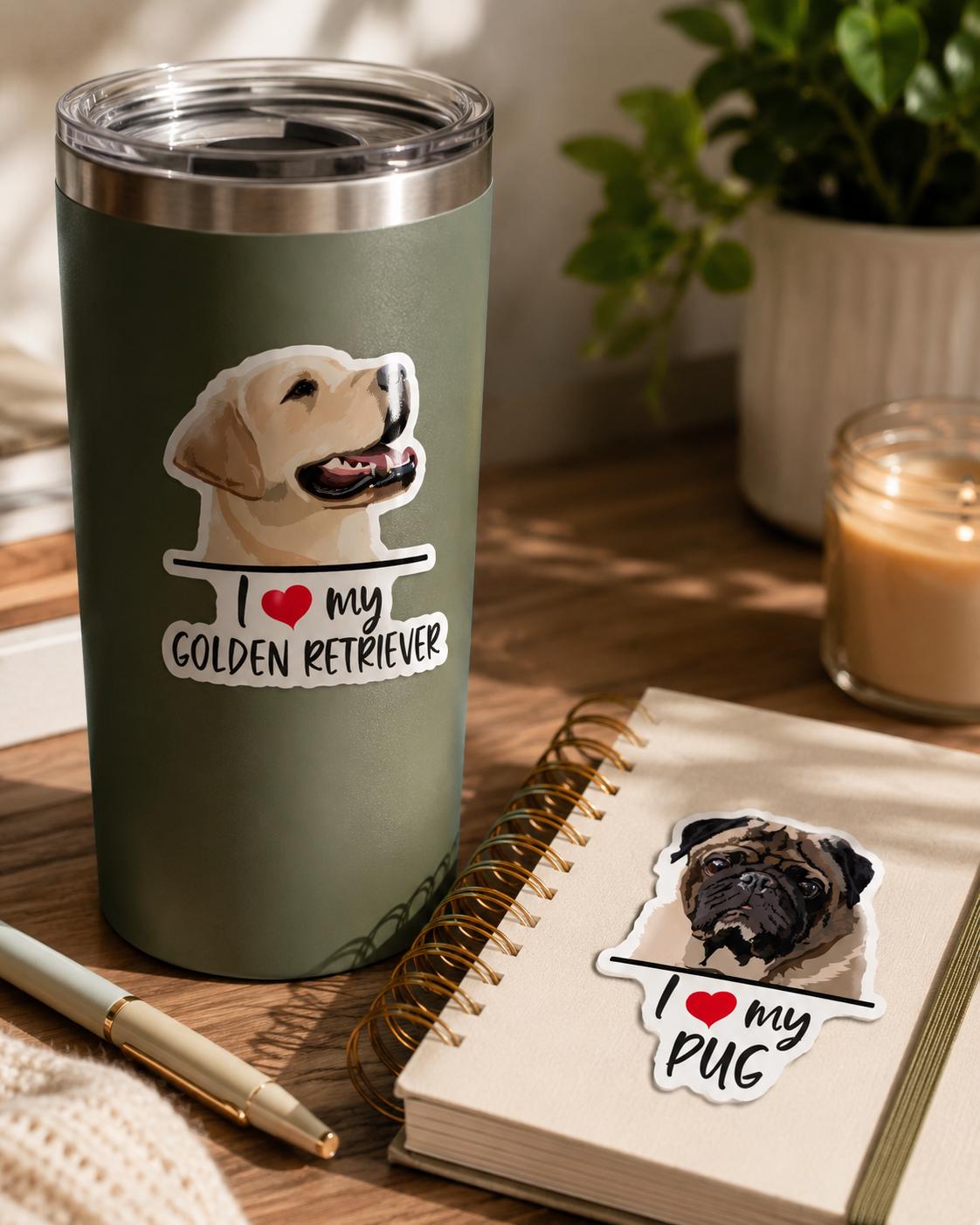 Custom Dog Photo Decal | Personalized Pet Portrait Sticker | I Love My Dog Breed Vinyl Decal | Custom Dog Sticker from Your Photo