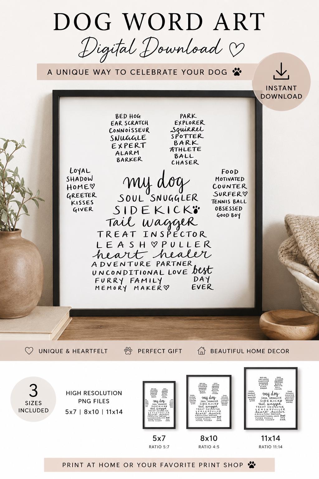 Dog Word Art Digital Download | Printable Dog Lover Wall Art | Pet Lover PNG File | Dog Mom Gift | Custom Style Pet Typography Print