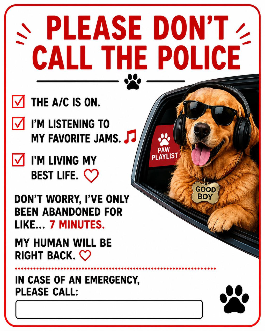 Funny Pet Car Window Cling | Please Don’t Call Police Dog & Cat Vehicle Decal | Personalized Pet Photo Static Cling | Emergency Contact Sign