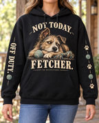 Black Not Today Fetcher hoodie worn on a porch — digital mockup
