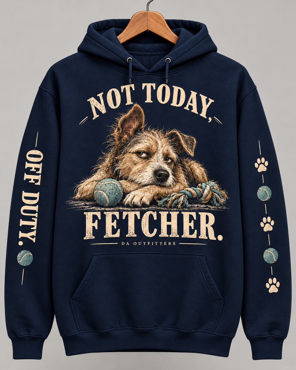 Navy Not Today Fetcher dog hoodie — digital mockup