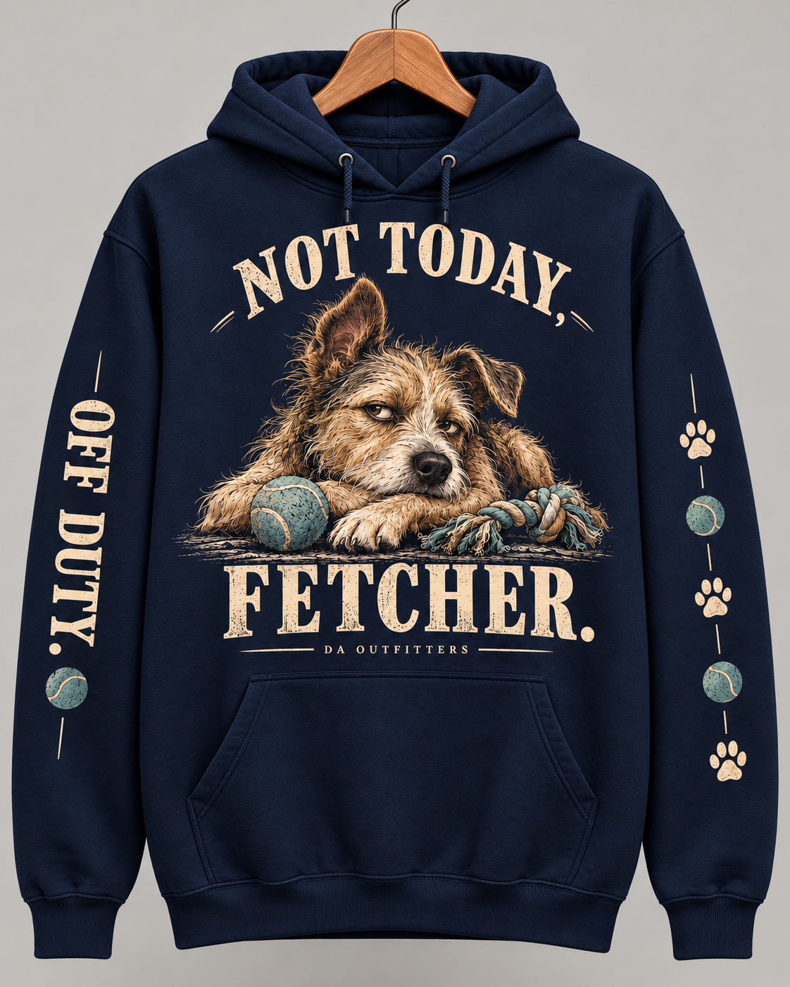 Navy Not Today Fetcher dog hoodie — digital mockup